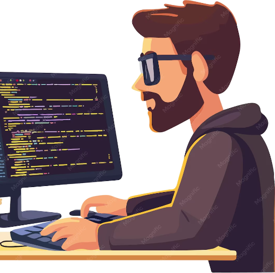 3D illustration of a OneVision engineer holding a laptop